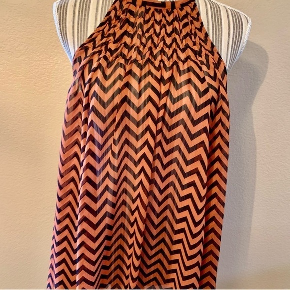 H&M Tunic Top XS/S Black Rust Chevron Stripe Sleeveless Semi-Sheer Tank - Picture 3 of 14